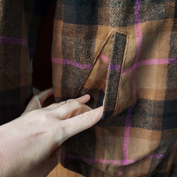 Aeropostle Brown & Pink Cotton Plaid Flannel Patterned Lined Button Up Shacket - Picture 9 of 12